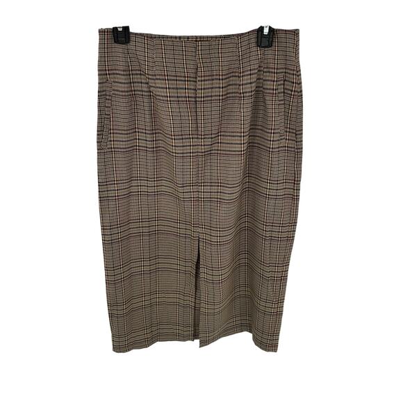 Lulu's Perfect Study Brown Plaid High-Rise Midi Skirt- Women's Size Medium - Picture 4 of 5